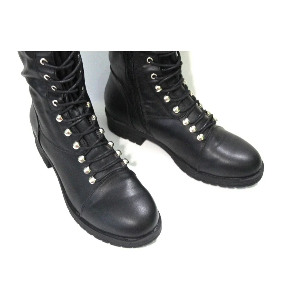Black Thigh High Low Block Heel Boots Womens Size 7.5 Over the Knee Lace Up Tall
